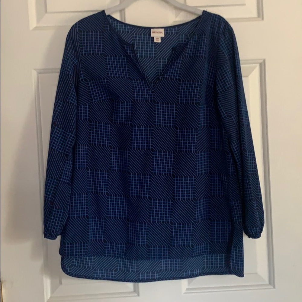 Blue/black Merona long-sleeved V-neck shirt